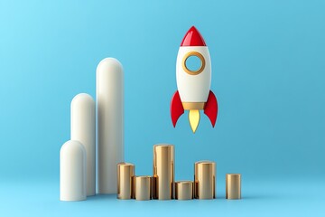 Poster - Business accelerator graph with rocket icon, showing rapid growth and progress in a minimalist, sleek design