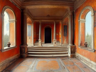 Sticker - Grand Hallway with Arched Windows and Columns