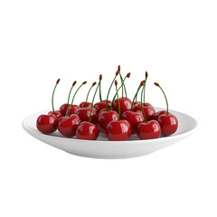 3D rendering of cherries on a white plate