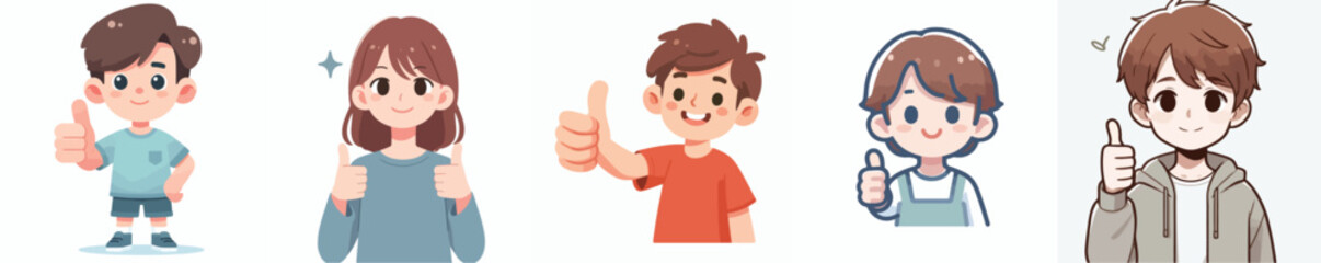 Canvas Print - vector set of kid expressing thumbs up with a simple flat design style and white background