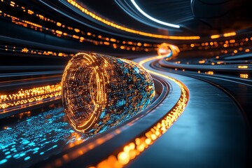Aufkleber - Business analytics in motion, with dynamic, glowing lines representing the flow of data in real-time