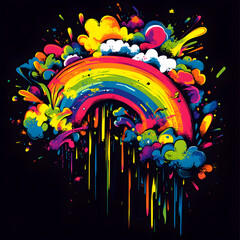 Wall Mural - Rainbow bursting through clouds with artistic splashes
