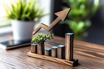 Aufkleber - Business growth analytics, showing a bold upward arrow and bar graphs in a clean, professional design