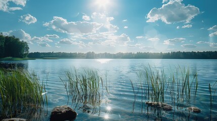 Wall Mural - Clear summer day by a lake.