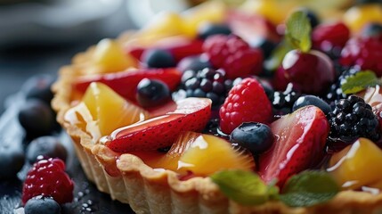 Exquisite fruit tart with a glossy glaze.