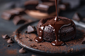 Chocolate lava cake on dark background