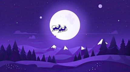 Poster - Santa's sleigh flying across the sky with three reindeer