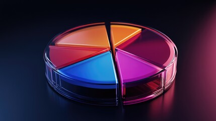 Poster - A 3D pie chart with transparent segments highlighting different financial categories, set against a sophisticated, dark background for contrast.