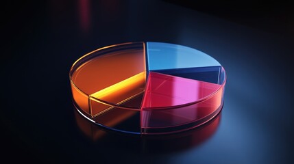 Poster - A 3D pie chart with transparent segments highlighting different financial categories, set against a sophisticated, dark background for contrast.