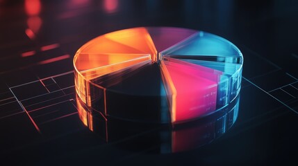 Poster - A 3D pie chart with transparent segments highlighting different financial categories, set against a sophisticated, dark background for contrast.