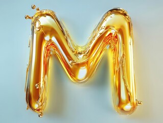 y2kinspired 3d typography liquid gold letter m with glossy bubble effect