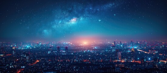 Wall Mural - Night Cityscape with Milky Way