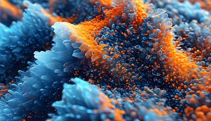 Wall Mural - Dynamic 3D visualization of data clusters with glossy blue and orange blobs in Scikit-learn machine learning framework