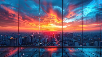 Wall Mural - Cityscape Sunset View from a Window