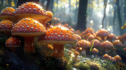 Canvas Print - Enchanted Forest Mushrooms: A Dreamlike Autumn Scene