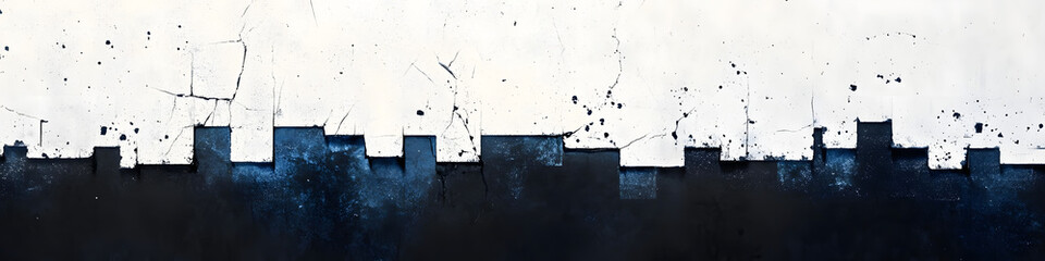 Wall Mural - Abstract high contrast background. Black, blue and white concrete streaked banner. Cracked concrete background