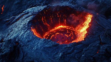 Poster - A close-up of molten lava bubbling and churning within the crater of a volcano, with the intense heat creating a fiery, dynamic scene on a dark, rugged surface.
