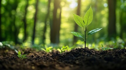 A Single Sapling Emerging From Forest Soil