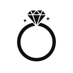 a wedding ring or diamond ring vector silhouette, isolated white background, 
