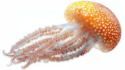 A spotted jellyfish with long, flowing tentacles.