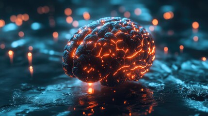 Poster - A conceptual image of a 3D brain with glowing nodes and connections, representing the generation and exchange of innovative ideas and complex concepts.