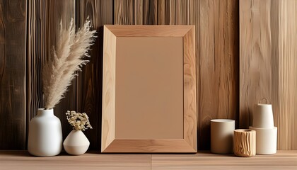 Wall Mural - Elegant wooden background with textured relief for creative design featuring framed copy space