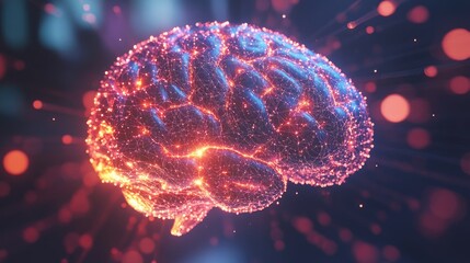 Poster - A conceptual image of a 3D brain with glowing nodes and connections, representing the generation and exchange of innovative ideas and complex concepts.