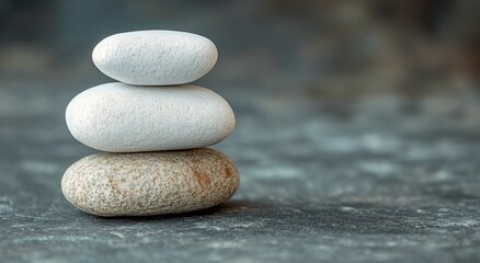 Wall Mural - A balanced stack of smooth stones resting on a textured surface in natural light