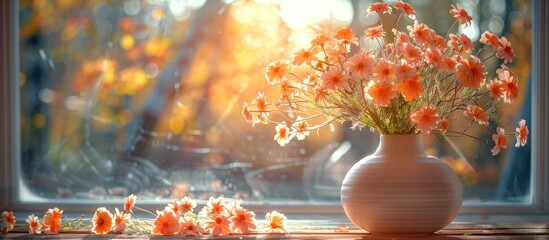 Sticker - Flowers in Vase by Window with Sunlight