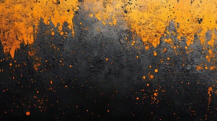 A dynamic abstract background showcasing vibrant orange and deep black textures with splatters and brush strokes.