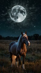 Wall Mural - Horse in a wizard costume under a glowing full moon