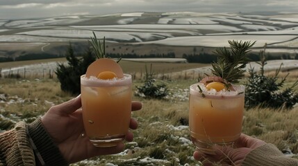 Wall Mural - Two highball glasses with gin and tonic drinks