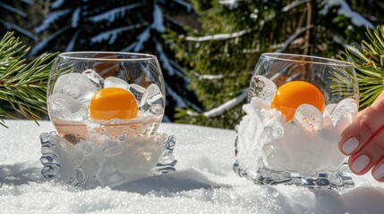 Wall Mural - Two snowflakes in the shape of two glasses with gin and tonics