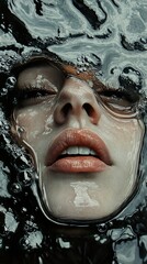 Canvas Print - Submerged Beauty: A Woman's Face Under Water