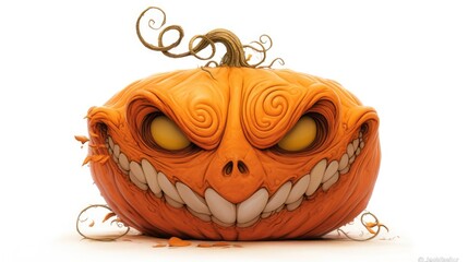 Wall Mural - A carved pumpkin with a scary, toothy grin and swirling designs.