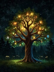 Wall Mural - Illustrate a glowing, fantastical tree.