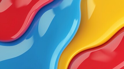 Poster - A colorful painting with blue, red, and yellow colors. The painting has a vibrant and lively mood, with the colors blending together to create a dynamic and eye-catching effect