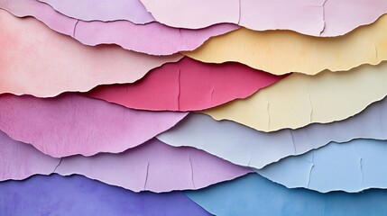 Poster - A colorful stack of paper with a variety of colors including pink, yellow, and blue. The paper is crumpled and torn, giving the image a sense of chaos and disorder