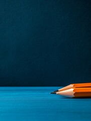 Blue Desk with Pencils for Minimalist Design, featuring a dark blue surface with two yellow pencils, symbolizing simplicity, focus, creativity, and organization.