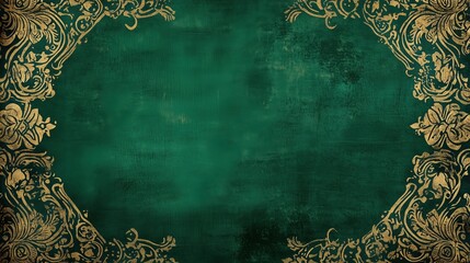 Poster - A green background with gold trim is displayed. The gold trim is on the edges of the green background, creating a sense of elegance and sophistication. Scene is one of luxury and refinement