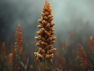 Wall Mural - Golden Flower Field in Fog: A Close-Up View