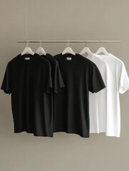 black and white t-shirts hanging. t shirt for mockup