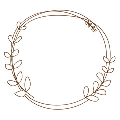 Wall Mural - hand drawn line art brown circle autumn leaves frame .vector illustration