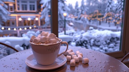 Wall Mural - A cup of hot chocolate with marshmallows