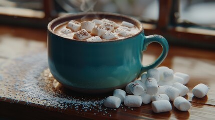 A cup of hot chocolate with marshmallows