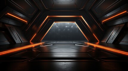 Canvas Print - Futuristic Sci-Fi Corridor with Orange Neon Lights