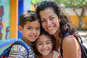 a mother and her two children are smiling, generative ai image