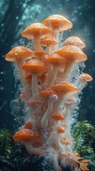 Wall Mural - Orange Mushrooms in a Dreamlike Forest