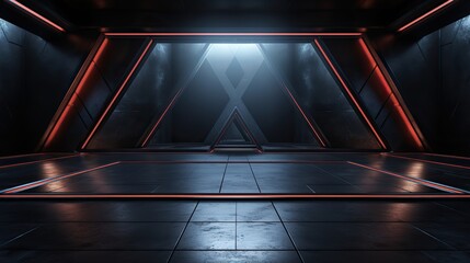 Poster - Futuristic Red Neon Corridor