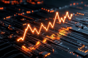 Poster - Futuristic business graph with glowing lines, showing a sharp upward trend symbolizing rapid growth and success